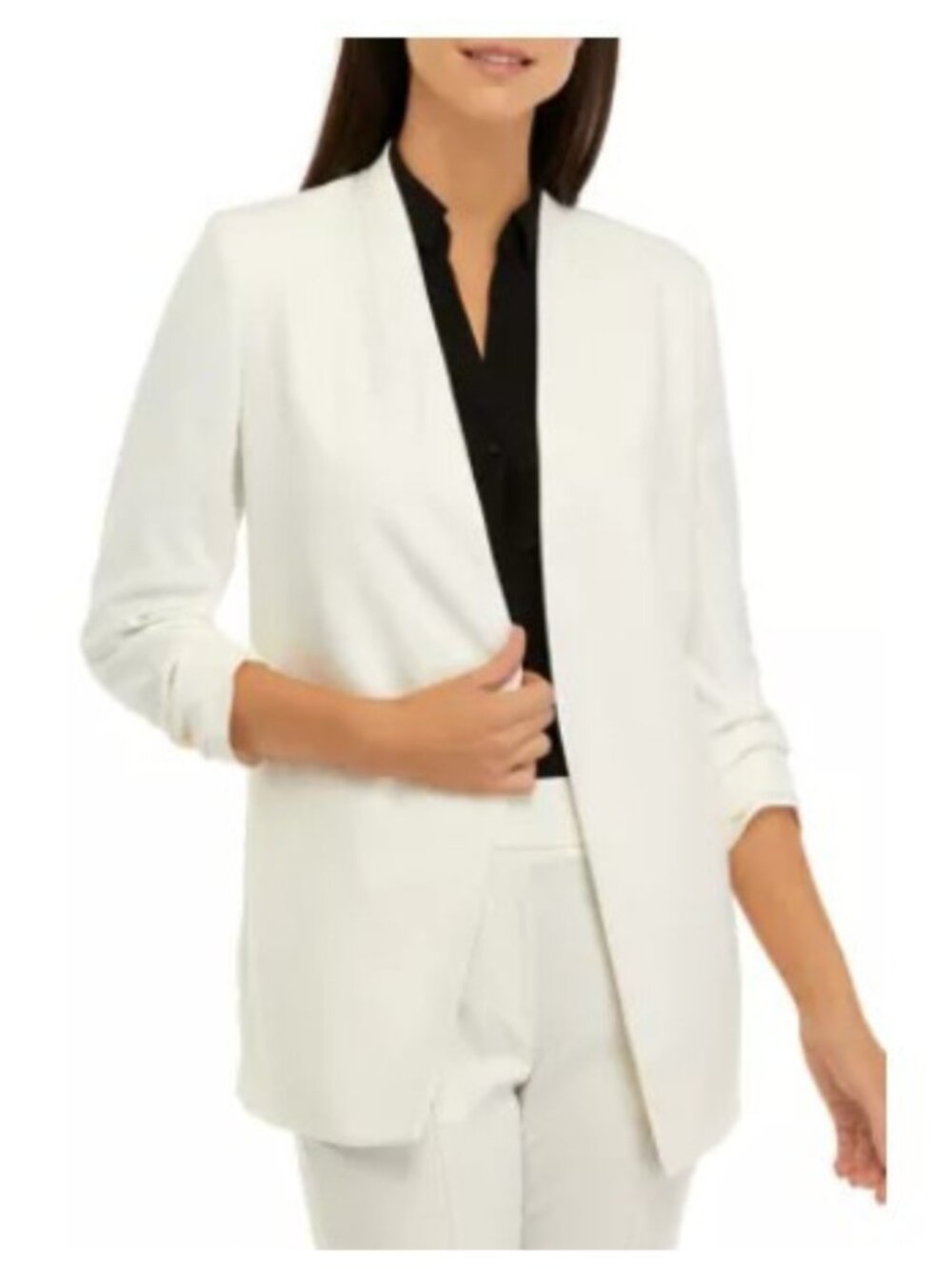 The Limited White Open Front Blazer 3/4 Sleeve Ruched Jacket - Size 8 - NWT